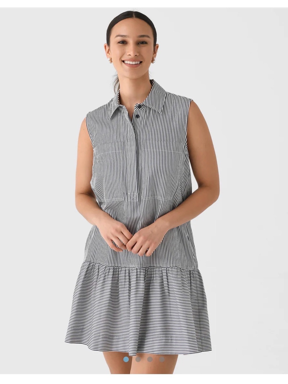 Jonathan Simkhai Candace Poplin Sleeveless Shift Dress Midnight Stripe Size M